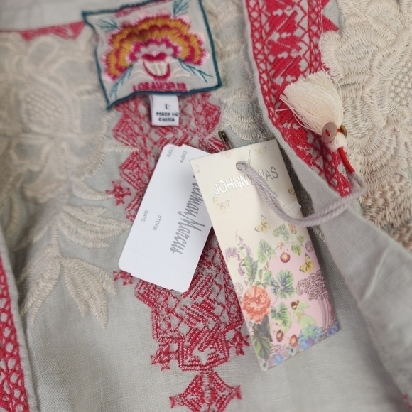 New Johnny Was Camille Draped Embroidered Grey Red Cardigan Sz L - Picture 10 of 16